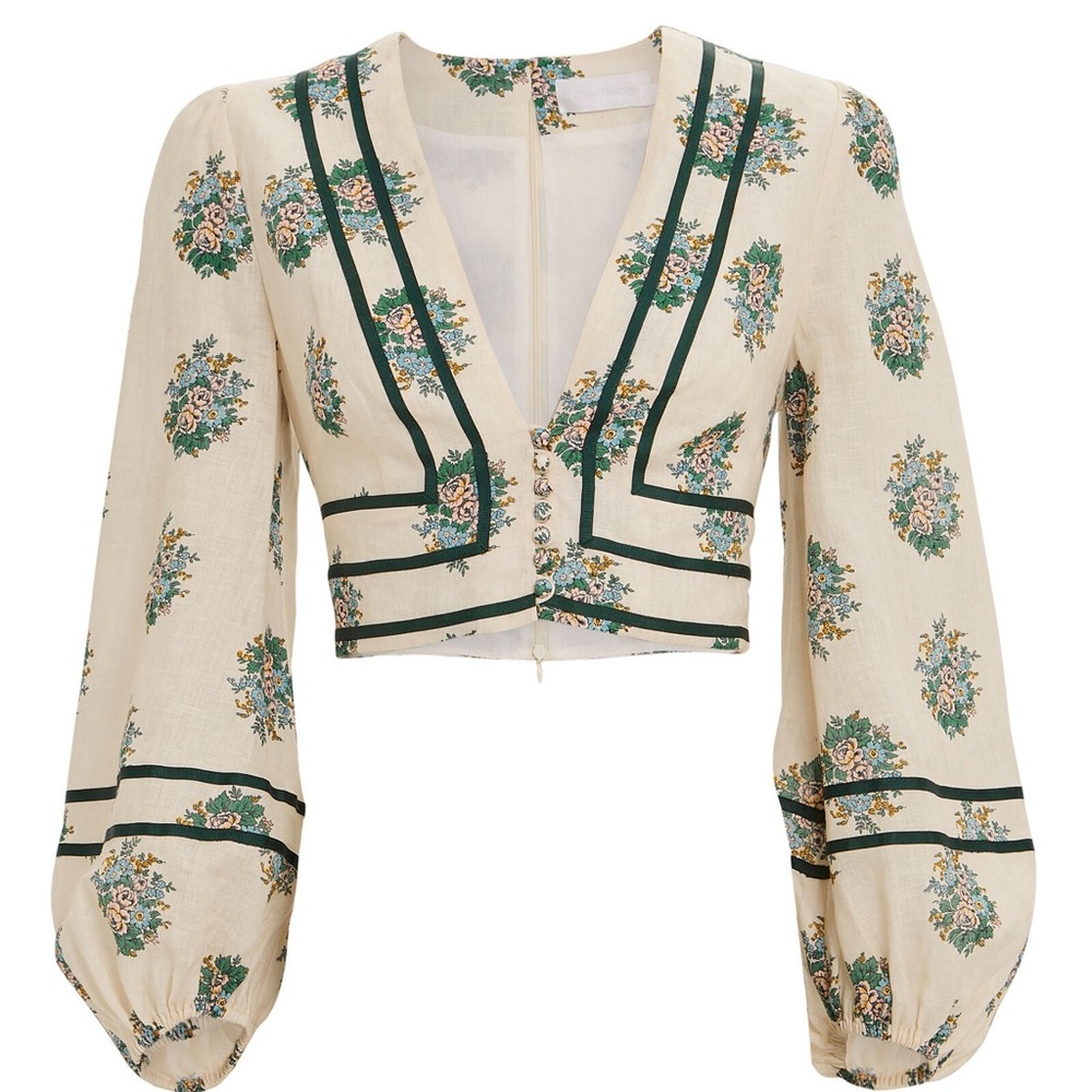 Zimmermann Cream and Green Floral Blouse size 0 AU